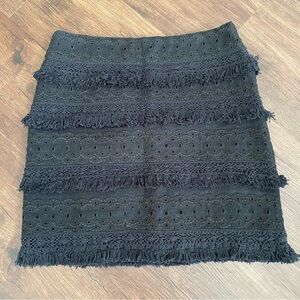 Anthropologie HD In Paris Fringe Eyelet Lace Tiered Mini Skirt 00